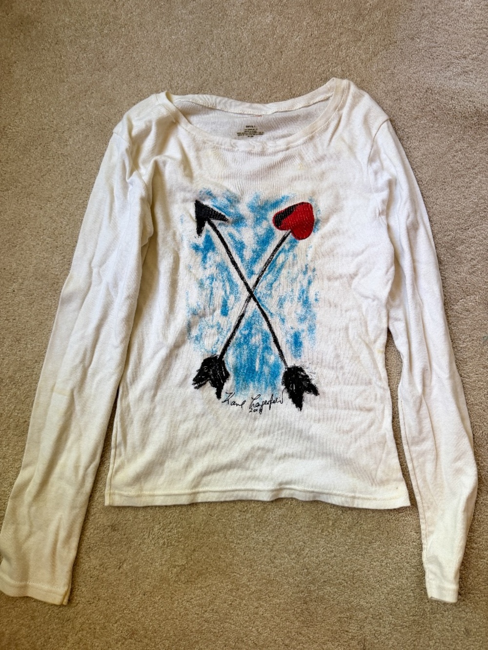 Karl Lagerfeld Long Sleeve White T-Shirt 'Key to the Cure' Breast Cancer